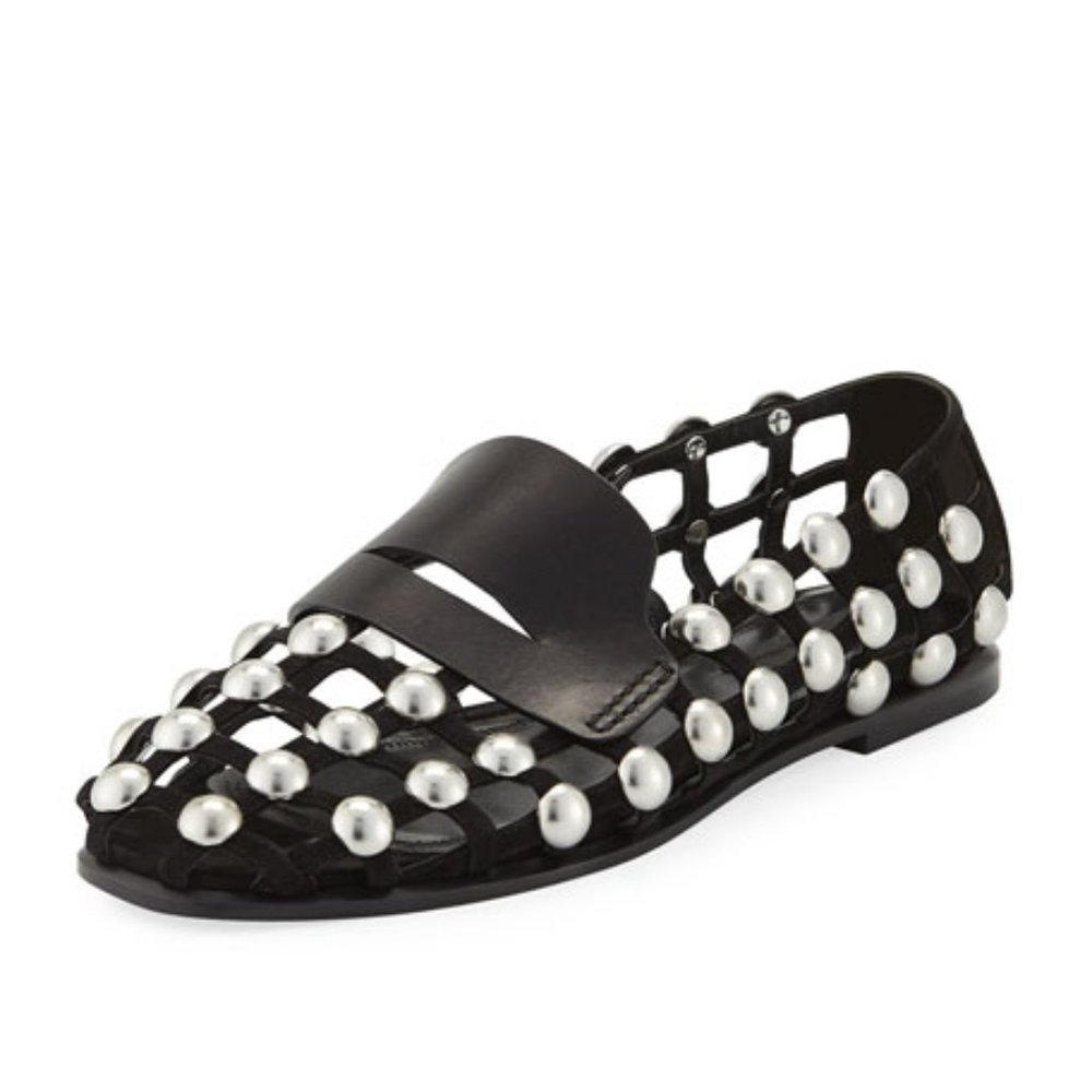 NEW Alexander Wang Sam Studded Suede Caged Loafers